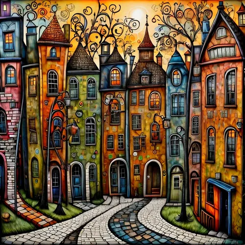 Ultra-realistic, Cute village with Large houses!,david bates,edinburgh,medieval street,townscape,the cobbled streets,carol colman,colorful city,row houses,medieval town,townhouses,montmartre,town hous