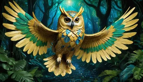 owl background,owl art,garuda,owl,owl nature,blue and gold macaw,Illustration,Realistic Fantasy,Realistic Fantasy 02