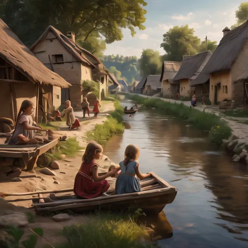 idyllic,hobbiton,germanic tribes,village life,world digital painting,village scene,idyll,fantasy picture,folk village,medieval town,holland,the netherlands,knight village,poland,villagers,bremen town musicians,korean folk village,river of life project,on the river,medieval,Photography,General,Natural