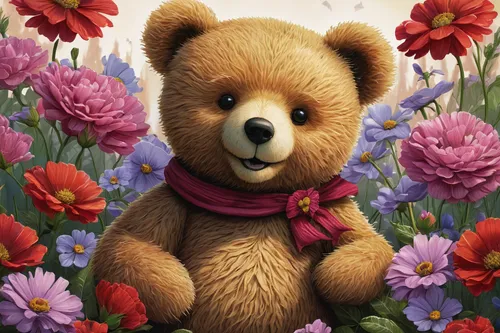 teddy-bear,cute bear,flower background,scandia bear,bear teddy,3d teddy,teddy bear,teddybear,teddy,floral background,flower animal,bear,teddy bear waiting,little bear,flower painting,flowers png,teddy bear crying,springtime background,valentine bears,spring background,Illustration,Realistic Fantasy,Realistic Fantasy 44