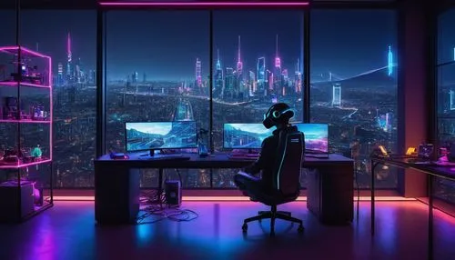 cyberpunk,computer room,laboratory,sci fi surgery room,neon human resources,fantasy city,futuristic,metropolis,modern office,the server room,sci fiction illustration,neon cocktails,cyber,cityscape,night administrator,vapor,girl at the computer,study room,computer workstation,cg artwork,Art,Classical Oil Painting,Classical Oil Painting 22