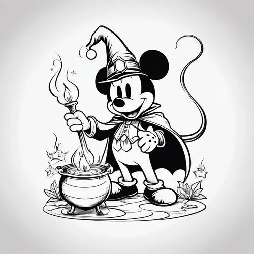 mouseketeer,candy cauldron,mickey mause,mickeys,inkwell,magica,Illustration,Black and White,Black and White 04