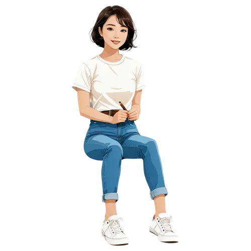 girl sitting,utada,girl on a white background,girl in t-shirt,vector girl,algan,digital painting,girl in a long,vector art,portrait background,binnie,girl with speech bubble,mizuhara,younha,digital art,girl drawing,soju,transparent background,vector illustration,yobi,Unique,Design,Sticker