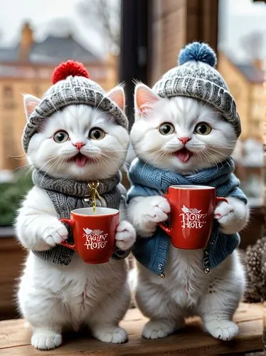 nescafe,snowcats,cat coffee,winter drink,christmas hats,cups of coffee,santa hats,twinings,carol singers,cup of cocoa,two cats,cute cat,cat lovers,snowballs,snowmen,christmas snowy background,carolers,lucky cat,frosty weather,friskies,Photography,General,Natural