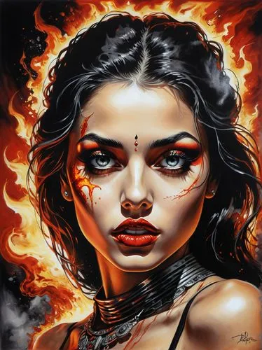 fire eyes,fire angel,fire artist,fiery,fire siren,flame of fire,fire red eyes,fire devil,david bates,fire heart,oil painting on canvas,fire-eater,flame spirit,fire eater,afire,jaya,fire background,combustion,indian art,burning hair,Illustration,Vector,Vector 19