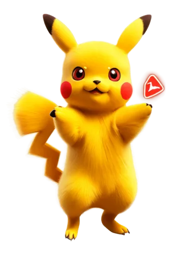 Pikachu, cute, yellow fur, red circles on cheeks, small nose, bright eyes, standing pose, energetic, electric powers, lightning bolts, soft focus, warm lighting, shallow depth of field, pastel color t