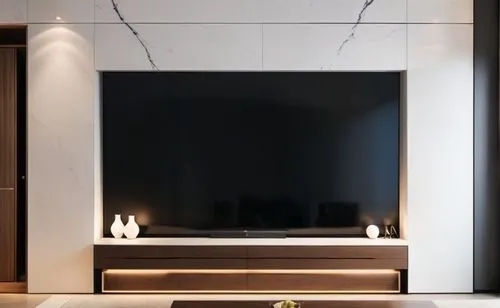 120吋电视,，悬空式电视柜，左右玻璃门展示柜.,a television is mounted on the wall near a plant,modern minimalist bathroom,luxury bathroom,minotti,modern minimalist lounge,interior modern design,contemporary decor,Photogra