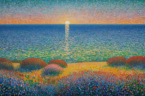 sun and sea,landscape with sea,beach landscape,man at the sea,sea landscape,osaka bay,sun,boat on sea,pointillism,el mar,coastal landscape,small boats on sea,sunrise beach,illumination,aegean sea,tommie crocus,bright sun,light bearer,carol colman,the light,Conceptual Art,Daily,Daily 31