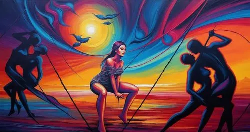 Passion Sexy Painting ,Naked Woman  Abstract Body Art Oil Painting,painting of four dancers on a sunset background,demoiselles,indigenous painting,neon body painting,dubbeldam,elektra,vivants,varekai,