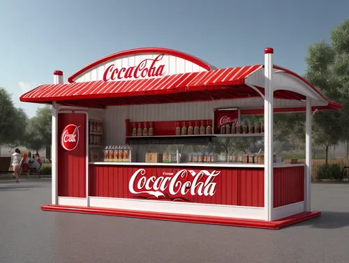 the coca-cola company,coke machine,coca-cola,coca cola,soda fountain,kiosk,coca-cola light sango,ice cream stand,coca cola logo,soda shop,fast food restaurant,cinema 4d,3d rendering,sales booth,vending cart,coke,cola bottles,carbonated soft drinks,coca,cola bylinka