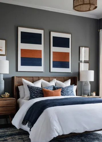 guest room,nautical colors,modern decor,contemporary decor,guestroom,blue pillow,bed linen,color combinations,blue room,modern room,great room,bed frame,bedroom,teal and orange,geometric style,shades of blue,interior design,trend color,wall decor,horizontal lines,Conceptual Art,Sci-Fi,Sci-Fi 19