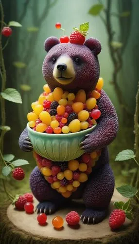 many berries,frutti di bosco,bowl of fruit in rain,fresh berries,gummybears,pandoro,berries,mixed berries,wild berry,cute bear,wild berries,fruit jams,basket of fruit,fruit mix,anthropomorphized animals,cinema 4d,bowl of fruit,fruit salad,berry fruit,scandia bear,Illustration,Abstract Fantasy,Abstract Fantasy 06