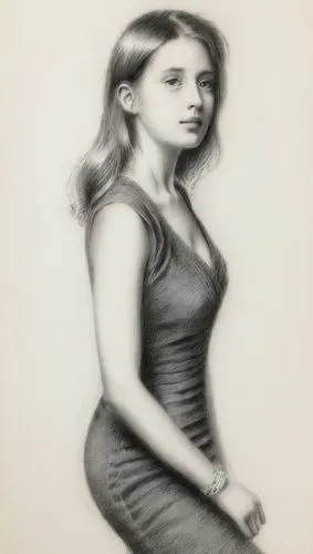 礼服,a woman that is standing with her arm folded up,charcoal drawing,vidya,charcoal pencil,jwala,graphite,pencil drawing,Illustration,Black and White,Black and White 35