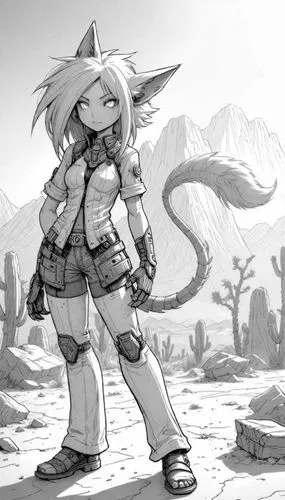 desert fox,desert background,megatokyo,boktai,wasteland,altiplano,Design Sketch,Design Sketch,Detailed Outline