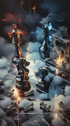 clouds, black & white, chess pieces,Chess dream,chess game,chess player,chess icons,vertical chess,drawing with light,chess,Illustration,Paper based,Paper Based 11