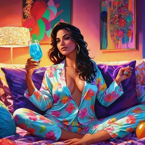 pajamas,woman on bed,pjs,persian,woman eating apple,woman with ice-cream,sari,retro woman,cosmopolitan,sexy woman,pj,retro women,modern pop art,bombay,cabana,radha,girl in bed,tutti frutti,candela,woman playing,Conceptual Art,Daily,Daily 24