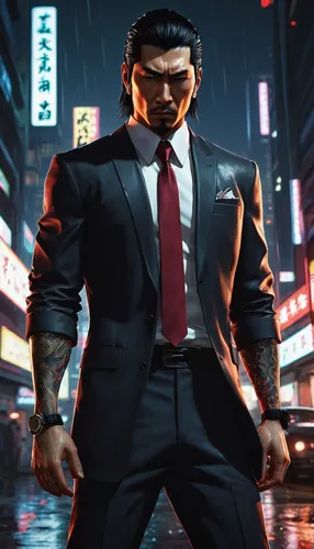 a black man on a suit,yukio,shinjuku,angry man,kingpin,guk,gangstar,hong,business man,hk,dark suit,the suit,luokang,suit actor,ceo,black businessman,male character,jin deui,dai pai dong,gungdo,Illustration,Paper based,Paper Based 17