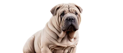 Grey Chinese Shar-Pei, dog, pet, fluffy fur, wrinkled skin, curled tail, floppy ears, big brown eyes, cute nose, sitting, profile view, soft focus, warm lighting, shallow depth of field, natural textu