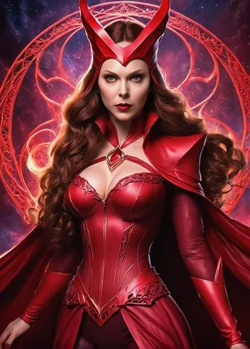 scarlet witch,devil,darth talon,evil woman,wanda,fantasy woman,red super hero,red,goddess of justice,the enchantress,taurus,the zodiac sign taurus,huntress,sorceress,red chief,horoscope taurus,cassiopeia,lady in red,ronda,cg artwork,Illustration,Realistic Fantasy,Realistic Fantasy 02