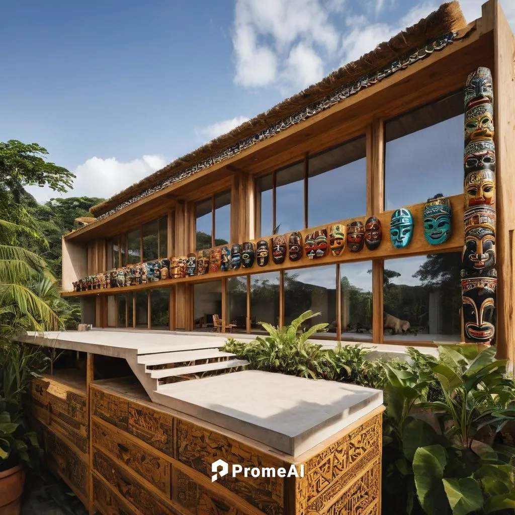 ethnic decoration, masks, totems, printed draws,tropical house,anantara,amanresorts,tambu,verandah,holiday villa,stilt house,verandahs,dunes house,cabanas,verandas,javanese traditional house,viceroyal