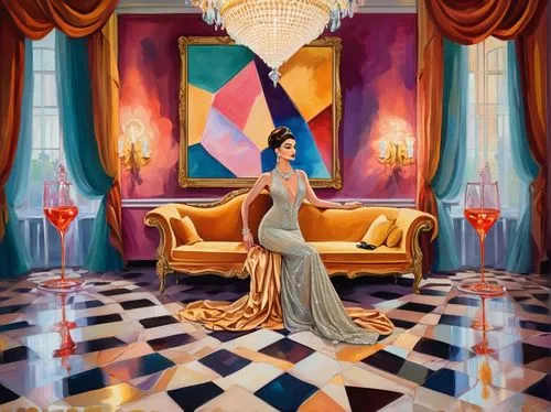 art deco woman,art deco background,lachapelle,art deco,ballroom,opulent,opulence,opulently,art deco frame,siriano,chandelier,ballrooms,four poster,filipiniana,habanera,extravagance,centrepiece,world digital painting,photo manipulation,roaring 20's,Conceptual Art,Oil color,Oil Color 25