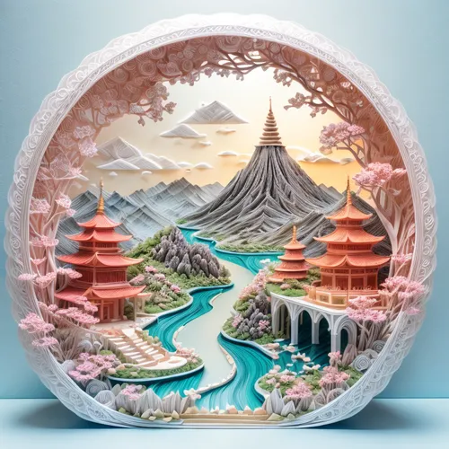 decorative plate,snow globe,shanghai disney,water lily plate,moon cake,3d fantasy,snow globes,fantasy landscape,snowglobes,mooncake festival,vintage china,fantasy world,circular puzzle,ice landscape,m