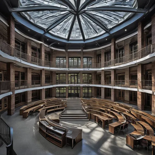 Capture the essence of a school through architectural photography.,university library,bundestag,lecture hall,business school,oval forum,court of law,panopticon,the european parliament in strasbourg,co