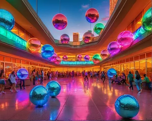 epcot ball,glass balls,walt disney center,colorful balloons,colored lights,prism ball,rainbow color balloons,colorful light,walt disney world,epcot,innoventions,disney world,disco,colorful glass,glass ball,hall of nations,futuristic art museum,christmas balls,christmas balls background,spheres,Illustration,Realistic Fantasy,Realistic Fantasy 38