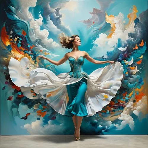 ulysses butterfly,dance with canvases,fantasy picture,gracefulness,fantasy art,dancer,Art,Classical Oil Painting,Classical Oil Painting 36