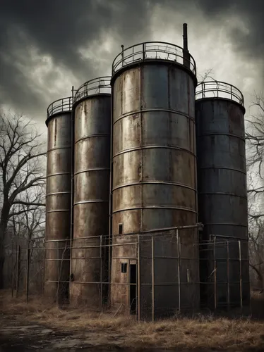 Write a horror story featuring metal tanks in a haunted asylum.,storage tank,oil tank,water tank,silo,watertower,water tower,oil barrels,metal tanks,tank cars,industrial ruin,abandoned places,cooling 