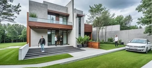 DISEÑO EXTERIOR DE UNA RESIDENCIA  ESTILO MINIMALISTA, CON MUROS CON CANTERA GRIS, EN COMBINACION CON MUROS DE COLOR BLANCO Y GRIS,VENTANAS DE ALUMNIO CON CRSITAL, PLANO CINEMATOGRAFICO, CORRECCION DE