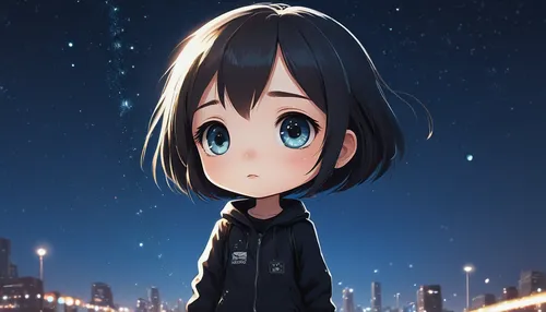 azusa nakano k-on,yui hirasawa k-on,himuto,piko,starry sky,nori,nico,anime cartoon,clear night,worried girl,gomashio,chibi,chibi girl,aomoriya,falling star,star sky,anime 3d,night sky,falling stars,anime,Conceptual Art,Sci-Fi,Sci-Fi 07