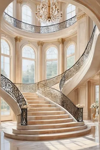 circular staircase,staircase,winding staircase,outside staircase,banisters,staircases,balustrade,marble palace,palladianism,luxury home interior,balustrades,stairs,escaleras,spiral staircase,luxury property,stair,stone stairs,palatial,stairways,winners stairs,Illustration,Paper based,Paper Based 25