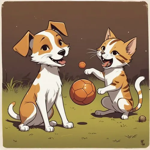 akitas,basenji,cats playing,dog - cat friendship,corgis,beagles,Illustration,Children,Children 04