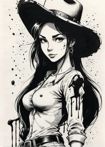 cowgirl,zatara,cowpoke,caitlyn,bisley,ashe,Illustration,Black and White,Black and White 34