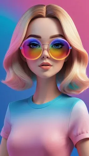 rainbow pencil background,gradient mesh,rainbow background,barbie,color glasses,pink glasses,Unique,3D,3D Character