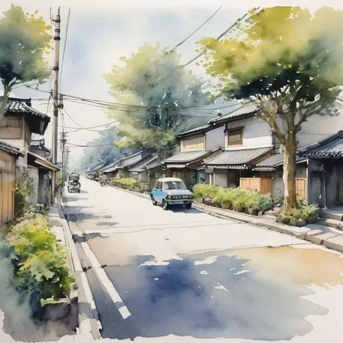 watercolor shops,kawachi town,japan landscape,kanazawa,watercolor,shirakawa-go,kyoto,japanese architecture,watercolor tea shop,watercolor painting,japanese art,watercolors,narrow street,ryokan,neighborhood,watercolor paint,watercolor sketch,village street,watercolor background,spring in japan,Conceptual Art,Fantasy,Fantasy 10