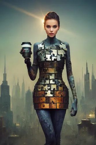 cool girl,sci fiction illustration,silversmith,image manipulation,digital compositing,photo manipulation,metal implants,percolator,photomanipulation,photoshop manipulation,streampunk,chainlink,biomech