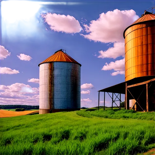 silo,grain plant,farm landscape,industrial landscape,grain field panorama,grain field,farm background,rural landscape,aggriculture,round barn,wheat crops,farms,barns,stock farming,farmlands,farmland,grain harvest,storage tank,agricultural engineering,cereal grain,Conceptual Art,Oil color,Oil Color 05