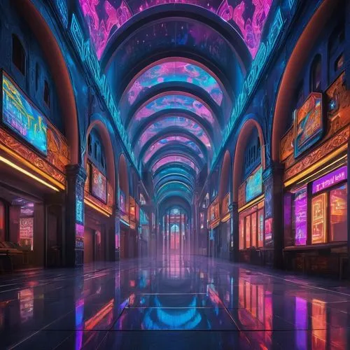 the dubai mall entrance,galleria,arcades,kaleidoscape,colored lights,arcaded,lightwaves,light trail,drogheda,queensgate,dubai,passage,galeries,arches,arcade,colorful light,largest hotel in dubai,fractal lights,milano,dublin,Illustration,Realistic Fantasy,Realistic Fantasy 43