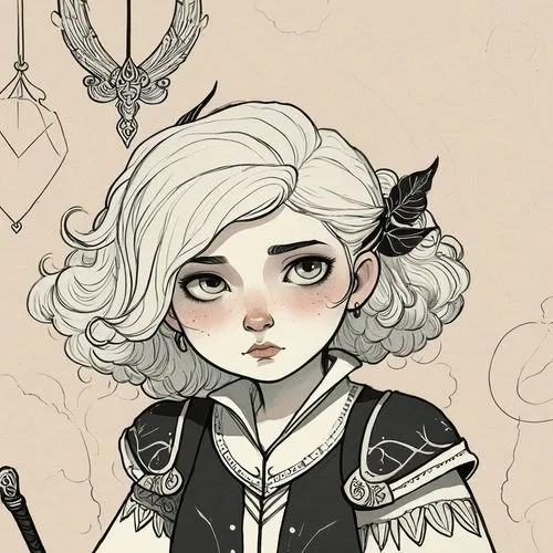 sad,a drawing of a girl with curly hair,kommuna,eglantine,gwenda,crow queen,khatuna,ciri,Illustration,Abstract Fantasy,Abstract Fantasy 05