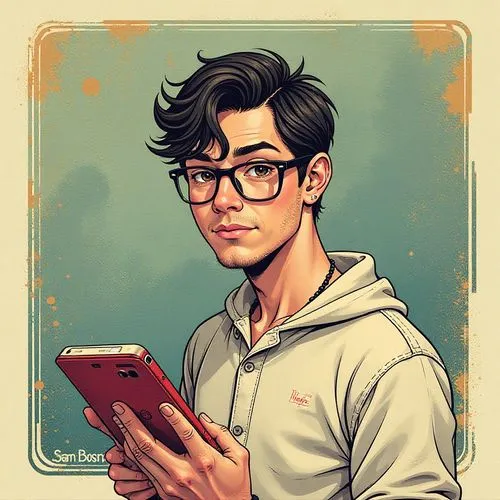 a man in a hooded sweatshirt looking at soing on a tablet,nerd,geek,dilton,nerdy,bookworm,jughead,reading glasses,geeky,spectacled,bespectacled,geek pride day,specky,spectacles,ebooks,smarty,blogger i