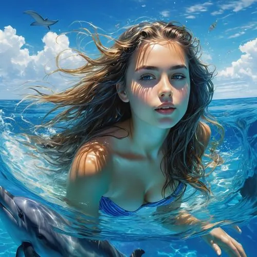 underwater background,donsky,water nymph,ocean underwater,underwater,under the water,underwater landscape,under water,girl with a dolphin,submerged,underwater world,wyland,mermaid background,amphitrite,blue waters,naiad,world digital painting,underwater oasis,buoyant,in water,Conceptual Art,Fantasy,Fantasy 12