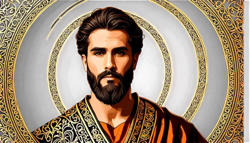 Byzantine-style, ornate icons, gold halos, intricate details, solemn facial expression, wispy beards, ornate robes, velvet textures, rich embroidery, lavish jewelry, dim lighting, warm color tone, sha