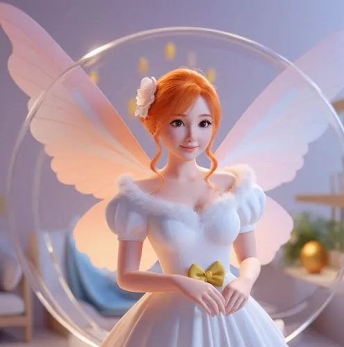 the animated girl has red hair and is wearing an angel - like dress,angel figure,angel gingerbread,angel girl,fairy,anjo,little girl fairy,Unique,3D,3D Character