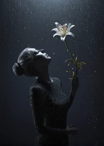 flower of water-lily,ikebana,water rose,water flower,falling flowers,water-the sword lily,moonflower,water lily,fallen flower,cosmic flower,water lotus,fallen petals,flower water,kahila garland-lily,salt flower,photomanipulation,fragility,silver rain,black rose,holding flowers,Photography,Artistic Photography,Artistic Photography 11