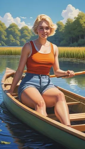 girl on the boat,rowing dolle,the blonde in the river,rower,rowing,kayaker,girl on the river,rowing channel,coxswain,paddler,boat rowing,canoeing,watercraft rowing,single scull,kayaks,kayak,skull rowing,canoe,rowboats,kayaking,Illustration,Retro,Retro 14