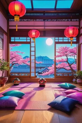 japanese-style room,dojo,feng shui,fengshui,3d background,virtual landscape,ryokan,japanese zen garden,sleeping room,cartoon video game background,zen garden,great room,japanese sakura background,tatami,modern room,sakura background,teahouse,3d fantasy,zen,livingroom,Conceptual Art,Sci-Fi,Sci-Fi 28