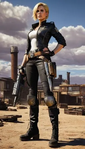 pubg mascot,woman holding gun,girl with a gun,ballistic vest,mercenary,girl with gun,fallout4,gunfighter,femme fatale,fallout,desert background,combat pistol shooting,lady medic,holding a gun,shooter game,female warrior,hard woman,enforcer,gun holster,renegade,Illustration,Abstract Fantasy,Abstract Fantasy 21