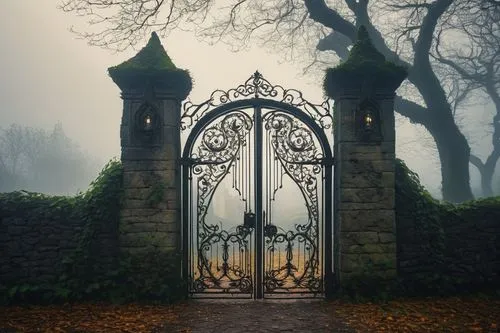 iron gate,gated,heaven gate,metal gate,gates,fence gate,stone gate,gatekeeper,ghost castle,the threshold of the house,wood gate,autumn fog,gateway,farm gate,gothic style,gate,witch house,iron door,haunted castle,front gate,Art,Artistic Painting,Artistic Painting 03